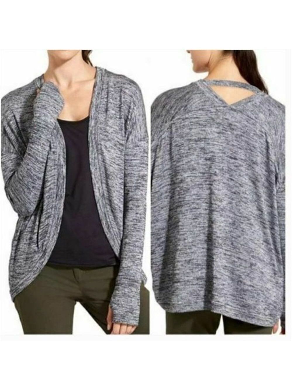 𝅺ATHLETA Pose Wrap Cardigan Sweater Open Front in Marled Gray Size XS